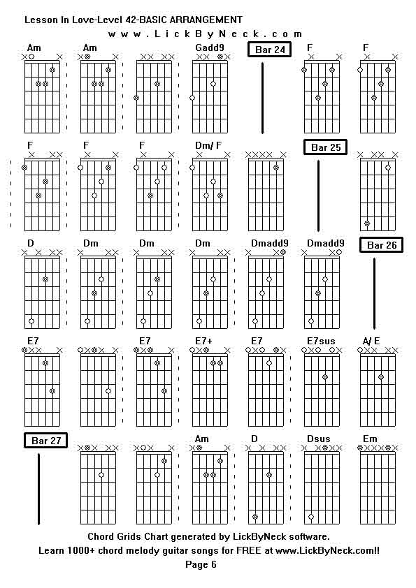 Chord Grids Chart of chord melody fingerstyle guitar song-Lesson In Love-Level 42-BASIC ARRANGEMENT,generated by LickByNeck software.